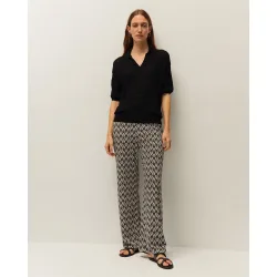 Pantalón recto de mujer con estampado geométrico y goma en la cintura