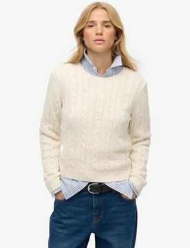 Superdry Damen Essential Zopfmuster-pullover White - Größe: 44 - 74.99 - FashionsVida