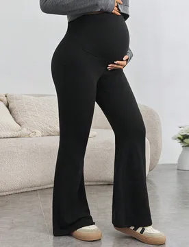 Pantalones acampanados cómodos para maternidad, mallas de embarazo de cintura alta ajustable y extra largas L - Shein - FashionsVida
