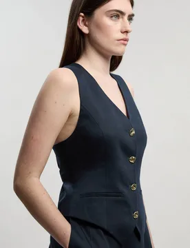 Women's Tailored Linen Corset Back Detail Waistcoat in Navy Size: 12 - Navy - Size: 12 - Karen millen - FashionsVida