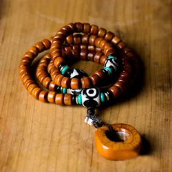 Tibetan reflux cow bone hanging chain camel bone barrel beads necklace 108 Buddha beads multi-turn men and women string bracelet