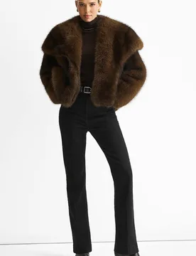 Women's Coffee Ombre Lapel Faux Fur Jacket in Brown Size: Medium/Large - Brown - Size: M/L - Gini London - FashionsVida
