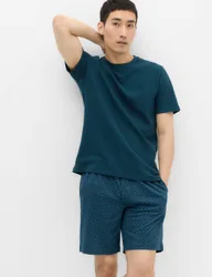 Pure Cotton Geometric Print Pyjama Set Green Mix male
