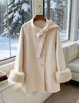 Chaqueta de lana holgada con cuello de nudo francés y puños de piel sintética para mujer de talla grande, otoño/invierno 3XL - Shein - FashionsVida