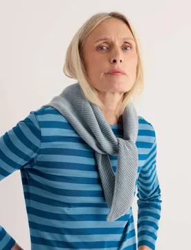 Pure Cotton Knitted Triangle Scarf Blue female - Seasalt cornwall - FashionsVida