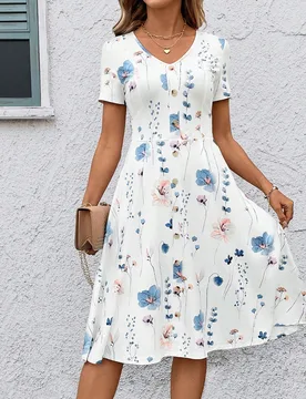 Vestido de mujer con estampado floral blanco, ropa elegante para vacaciones, primavera/verano M - Shein - FashionsVida