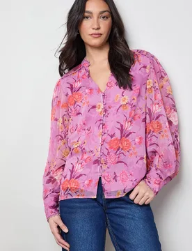 Women's Printed Chiffon Button Through Blouse Size: 10 - Multicolor - Size: 10 - OASIS - FashionsVida