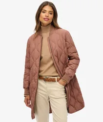 Superdry Damen Lange Steppjacke mit Futter Brown - Größe: 40