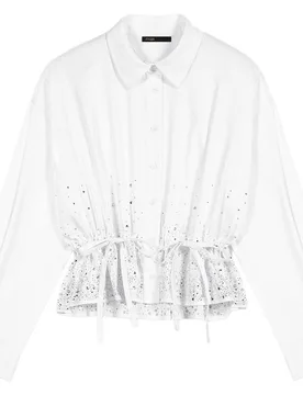 Blusa de mujer de algodón con pedrería y corte peplum - Maje - FashionsVida