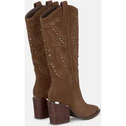 Botas básicas de mujer de tacón ancho con bordado y tachas