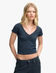 Cotton Rich V-Neck Crop T-Shirt Navy female
