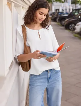 Street One Kurzarm Bluse mit Volant-Details female Weiß - Street One Studio - FashionsVida