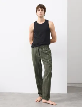 Pure Lyocell Slim Fit Striped Pyjama Bottoms Dark Olive male - Autograph - FashionsVida