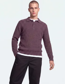 Cotton Rich Knitted Long Sleeve Polo Shirt Purple male - ONLY & SONS - FashionsVida