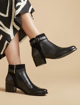 Leather Buckle Block Heel Ankle Boots Black female - Jones Bootmaker - FashionsVida