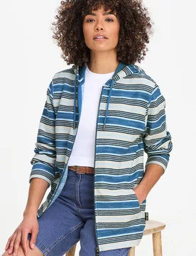 Women's Stripe Hooded Zip Through Coastal Top in Navy Size: 2XL - Navy - Size: 2XL - Cotton Traders - FashionsVida