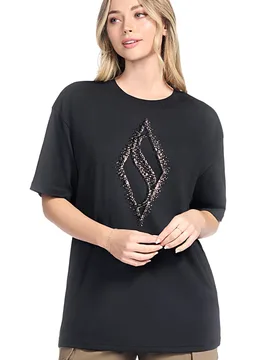 T-shirt nera in jersey con stampa metallizzata TS264 S - Skechers - FashionsVida
