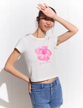 Camiseta de mujer manga corta print hibiscus - Green Coast - FashionsVida
