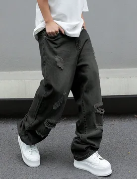 Jeans casuales con bolsillo y botones delanteros desgastados, estilo grunge para hombres - Shein - FashionsVida