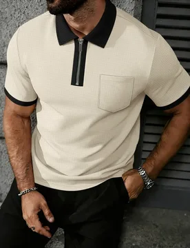 Men's summer casual fashion short-sleeved polo shirt, with a turned-down collar and zipper design, featuring breathable pockets - Aliexpress - FashionsVida