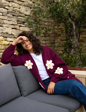 Daisy Large Flower Cardigan - M/L / BERRY - female - Blue Vanilla - FashionsVida