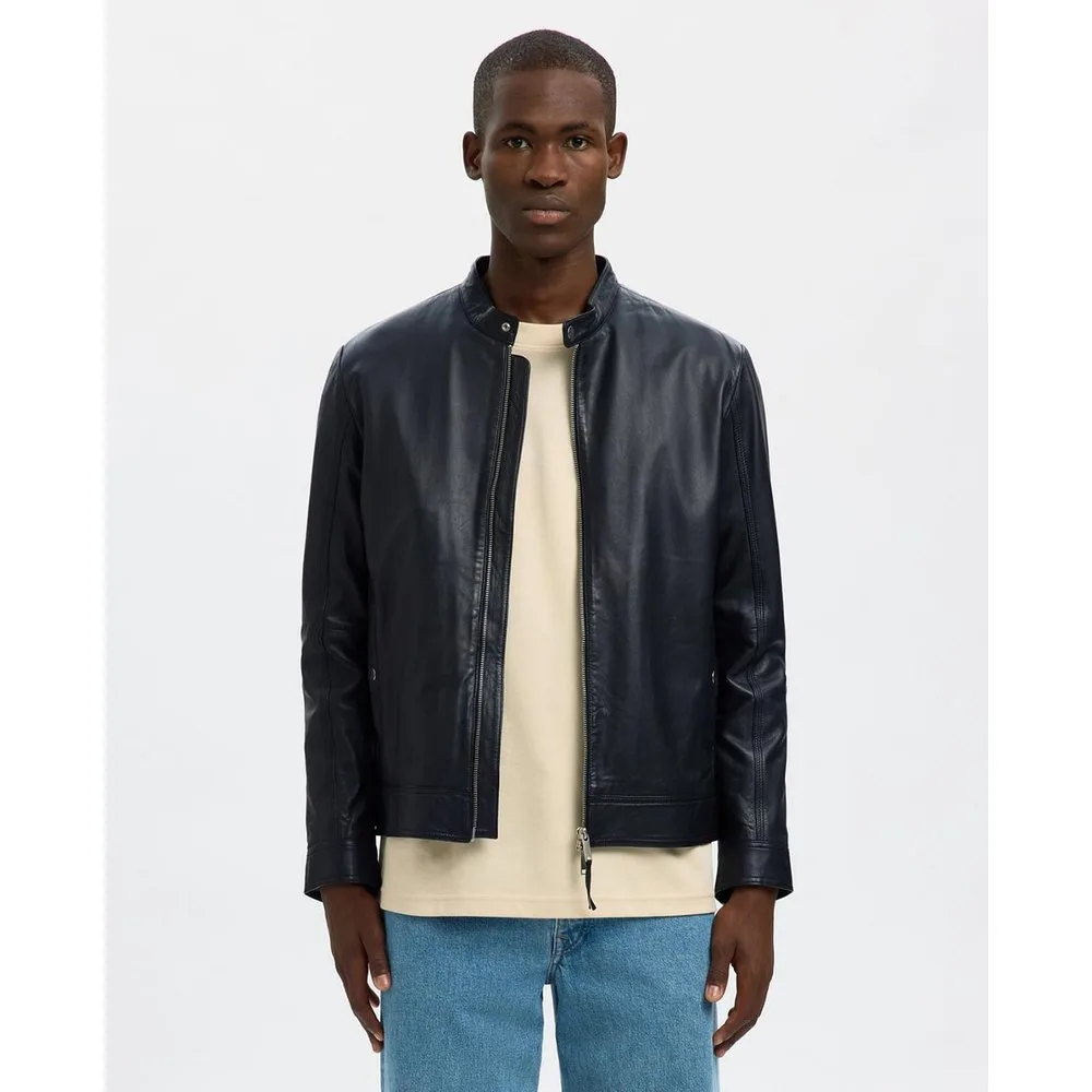 Cazadora de hombre de piel - Selected - FashionsVida