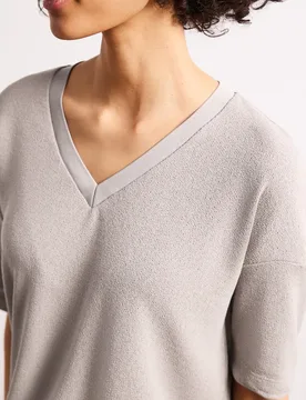 T-Shirt im Strick-Look mit V-Neck female Beige - Street One - FashionsVida