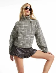 Checked Lightweight Funnel Neck Jacket Beige Mix female