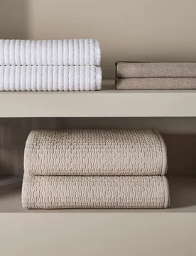 Cotton with Linen Embroidered Bedspread Taupe - M&S X Kelly Hoppen - FashionsVida