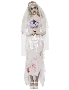 Zombie Braut Halloween Damenkostüm weiss-rot - RUBIES NL - FashionsVida