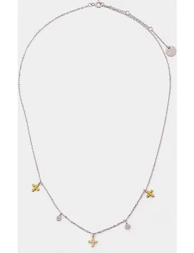 Collar de plata de ley corto con abalorios de estrellas y cruces - Parfois - FashionsVida