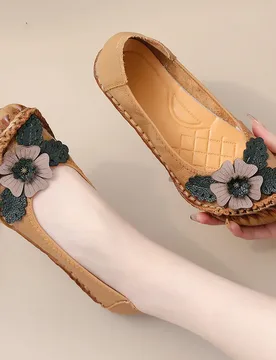 Retro Floral Luxury Shoes Women Genuine Leather Summer Flats Size 41 Ladies Concise Handmade Leather Moccasins Female Loafer - Aliexpress - FashionsVida
