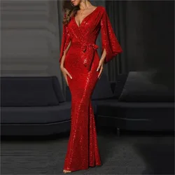 New slit sequined long floor-length dress