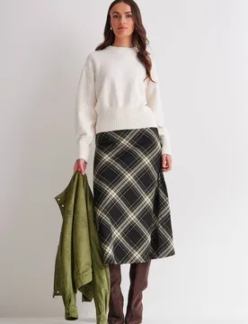 Women's Bias Cut A-Line Check Midi Skirt in Black Size: 16 - Black - Size: 16 - Klass. - FashionsVida