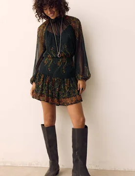 Floral High Waisted Mini Tiered Skirt Black Mix female - Per Una - FashionsVida