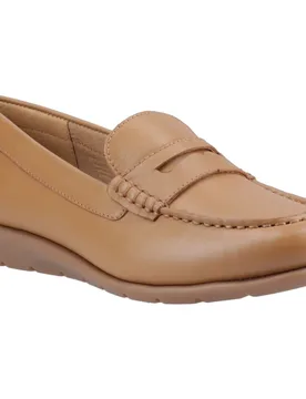 Shelby Leather Womens Tan Loafers - Size Uk 8 - Hush puppies - FashionsVida