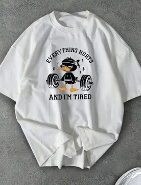Camiseta deportiva de manga corta con cuello redondo, estampado de letras y dibujos animados para hombres, para verano y gimnasio M - Shein - FashionsVida