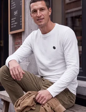 Street One Langarm Shirt mit Rundhals in Unifarbe male Weiß - Street One MEN - FashionsVida