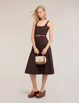 Vestido flare en popelín con ajouré cierre con cremallera falda acampanada - Motivi - FashionsVida