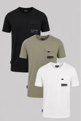 Mens Multi 3 Pack Regular Fit Cotton Pocket Tees - Multicolour - Size Medium