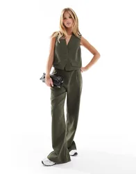 Womens Tailored Multiway Button Leg Trouser Co-Ord In Khaki - Size Small