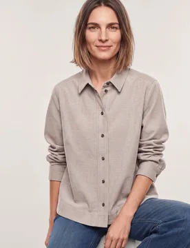 Two-Tone Cord Bluse Boxi, #noch offen: Größenlauf, Farbe Beige, 46, reine Baumwolle modisch kürzere Form Damen - Walbusch - FashionsVida