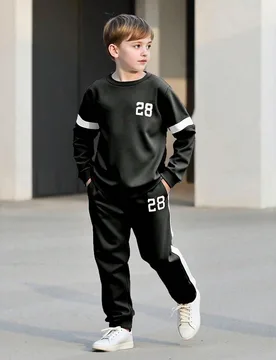 Conjunto de 2 piezas para niños preadolescentes de primavera/otoño, sudadera con estampado de 28 y pantalones, conjunto de vestir casual y elegante - Shein - FashionsVida