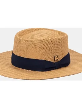 Sombrero gambler de papel en beige con cinta - Aranda - FashionsVida