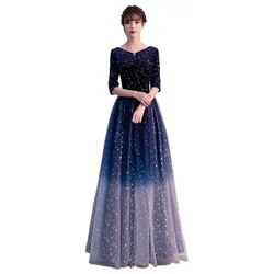 Elegant Gradient Shining Sequins Formal Evening Dress With Sleeves