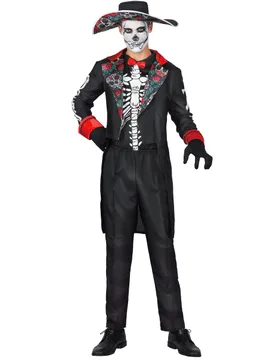Tag der Toten Anzug Halloween-Kostüm für herren schwarz-bunt - male - KARNEVAL-MEGASTORE - FashionsVida