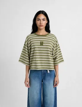 BOXY CROPPED T-SHIRT STRIPED female - XL - FashionsVida