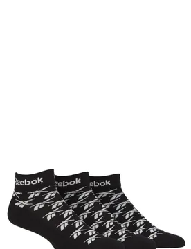 Mens and Women's 3 Pair Essentials Cotton Ankle Socks Black 6.5-8 UK - Black - Size: 6.5-8 UK - Reebok - FashionsVida