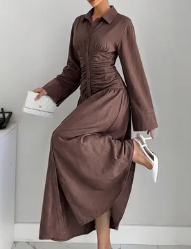 Vestido Camisa Plisado Elegante de Mujer 100% Algodón Otoño, Ropa de Oficina Casual de Negocios, Salida Modesta Estilo Old Money Y2k, Blusa Social F - Shein - FashionsVida