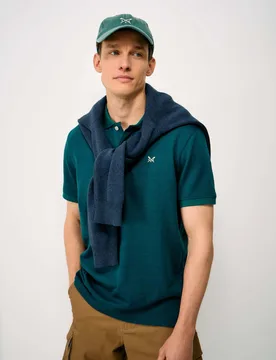 Diamond Jacquard Polo Teal Green male - Crew Clothing - FashionsVida